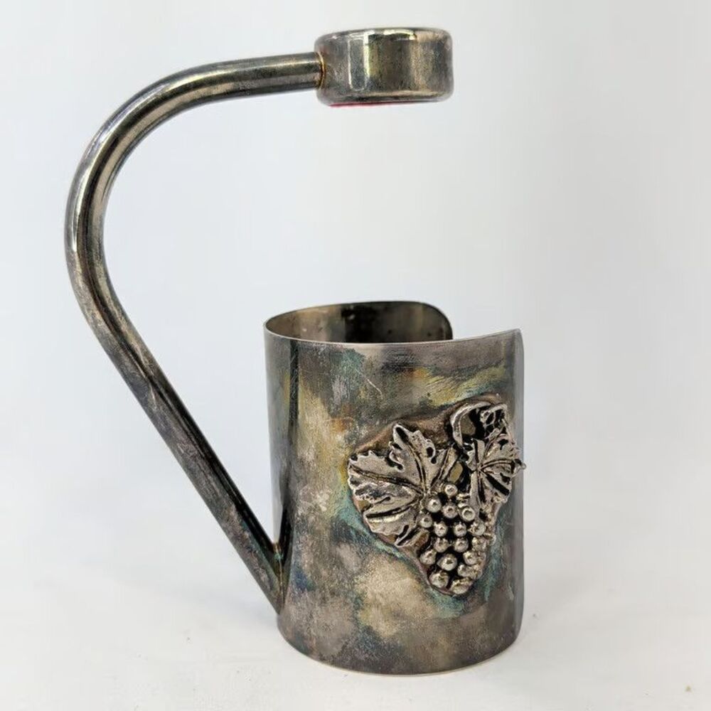 Vintage Silver Plated Wine Bottle Holder Caddy Grape Cluster Motif Red Felt